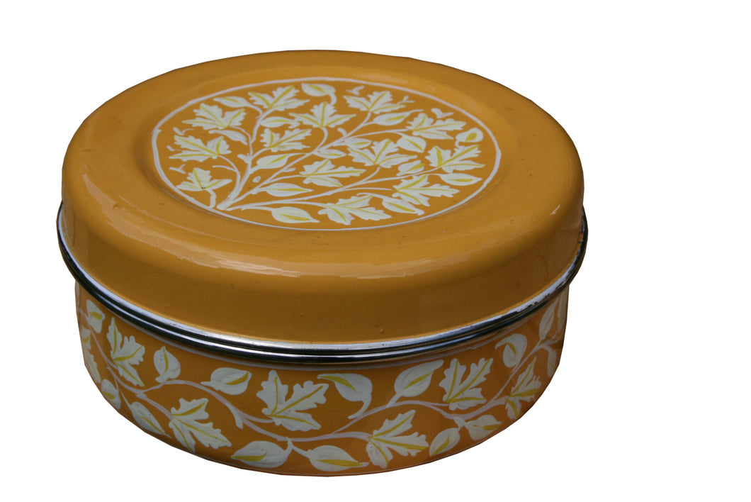 Boîte à biscuits peinte à la main Indian-Tiffin à fleurs jaunes